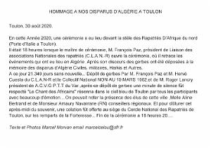 2020 08 30  TOULON HOMMAGE A NOS DISPARUS EN ALGERIE
